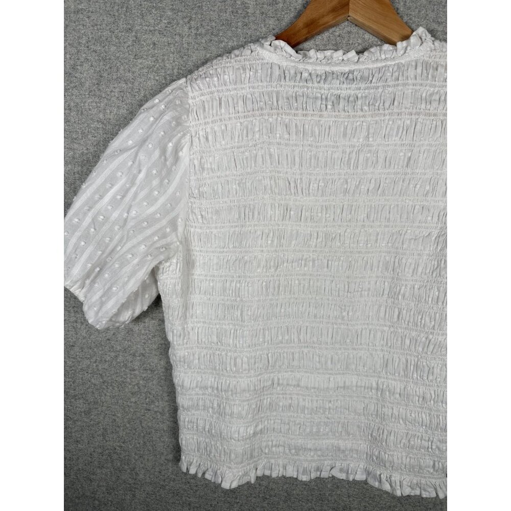 J.‎ Crew Medium Womens Top White Crinkle Stretch Cotton Short Sleeve Boho - Picture 12 of 16
